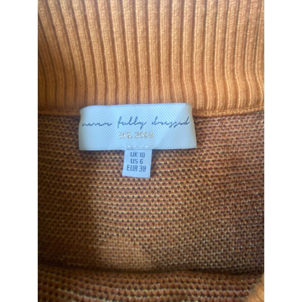 Never Fully Dressed Artist Sweater Jacquard Bold Print Beige Brown Size 6 - Picture 6 of 9
